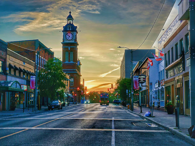Downtown clock tower in the evening light