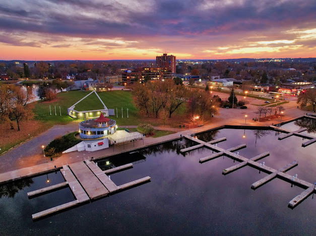 Peterborough waterfront at sunset